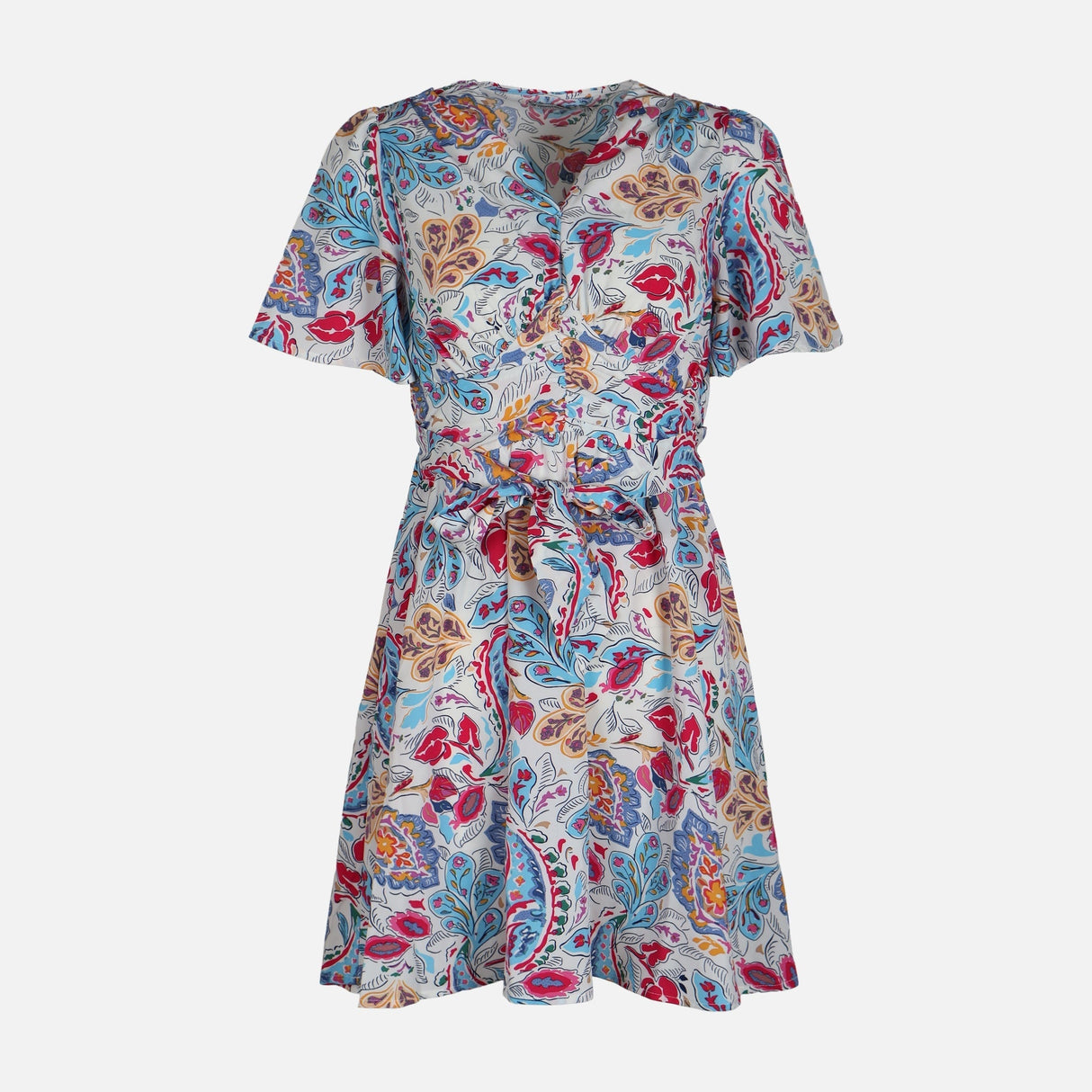 WOMEN FLORAL SHORT SLEEVE MIDI DRESS