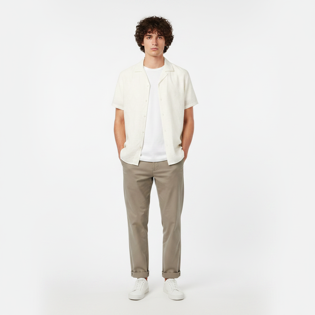 Men Plain Woven Short Sleeve Shirt