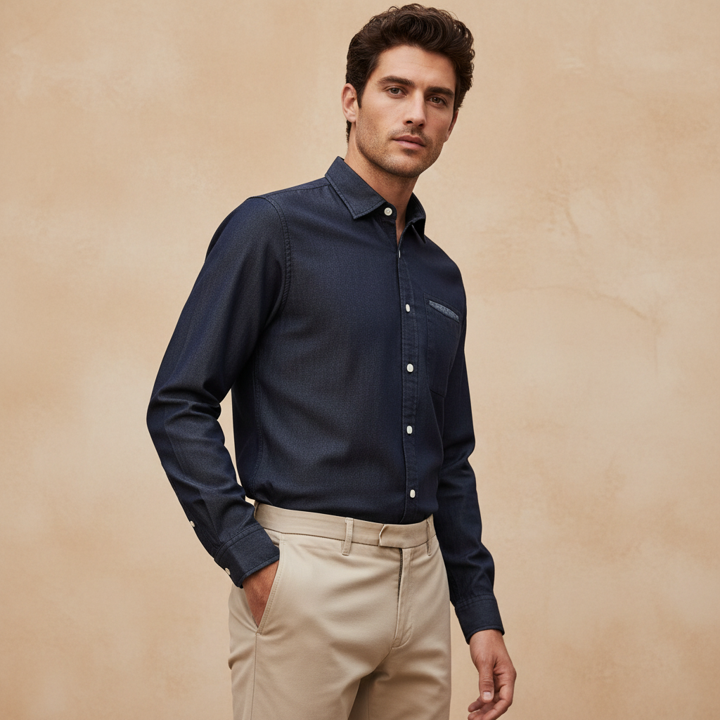 Men Plain Denim Long Sleeve Shirt