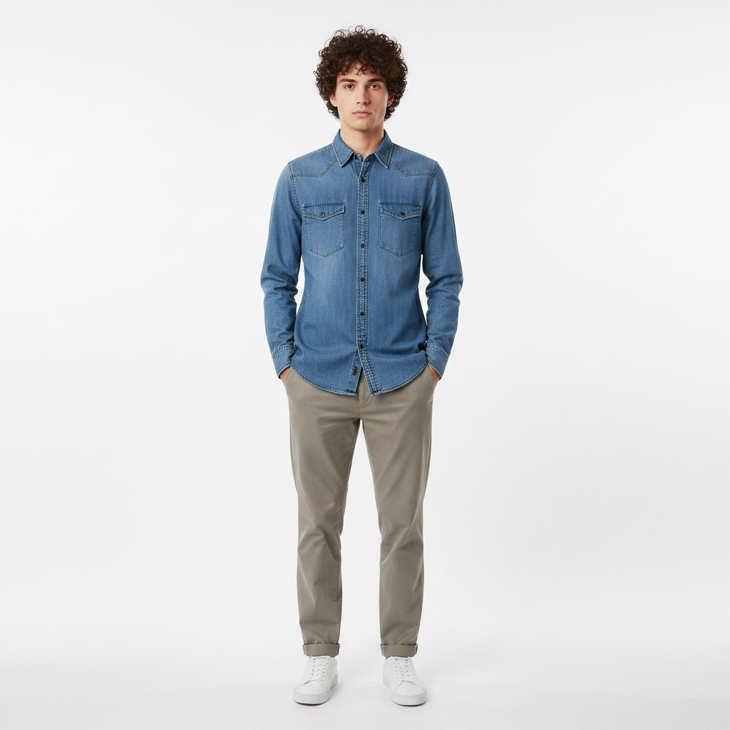 Men Denim Shirt Long Sleeve