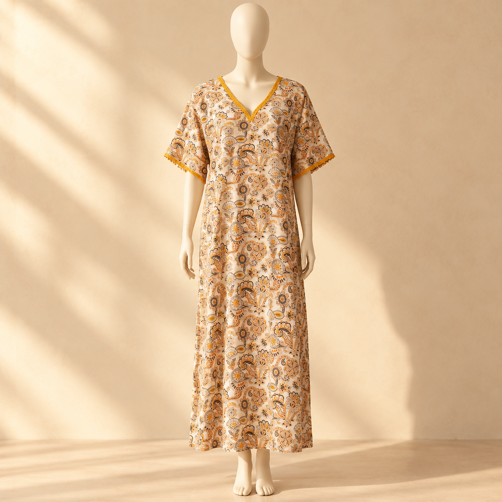 Rayon Pocket Middi Gown Short Sleeve