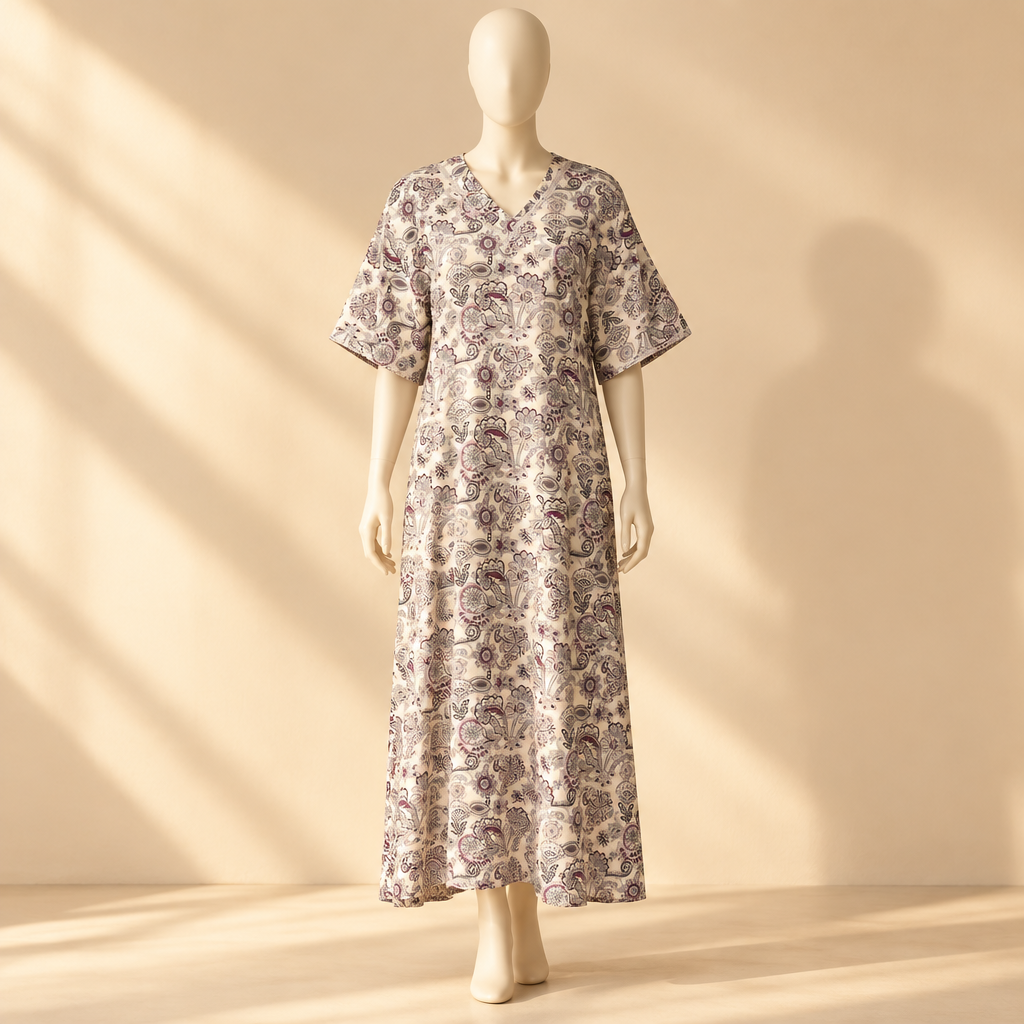 Rayon Pocket Middi Gown Short Sleeve