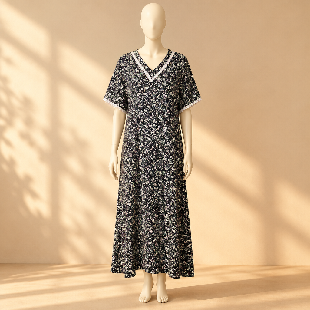 Rayon Pocket Middi Gown Short Sleeve