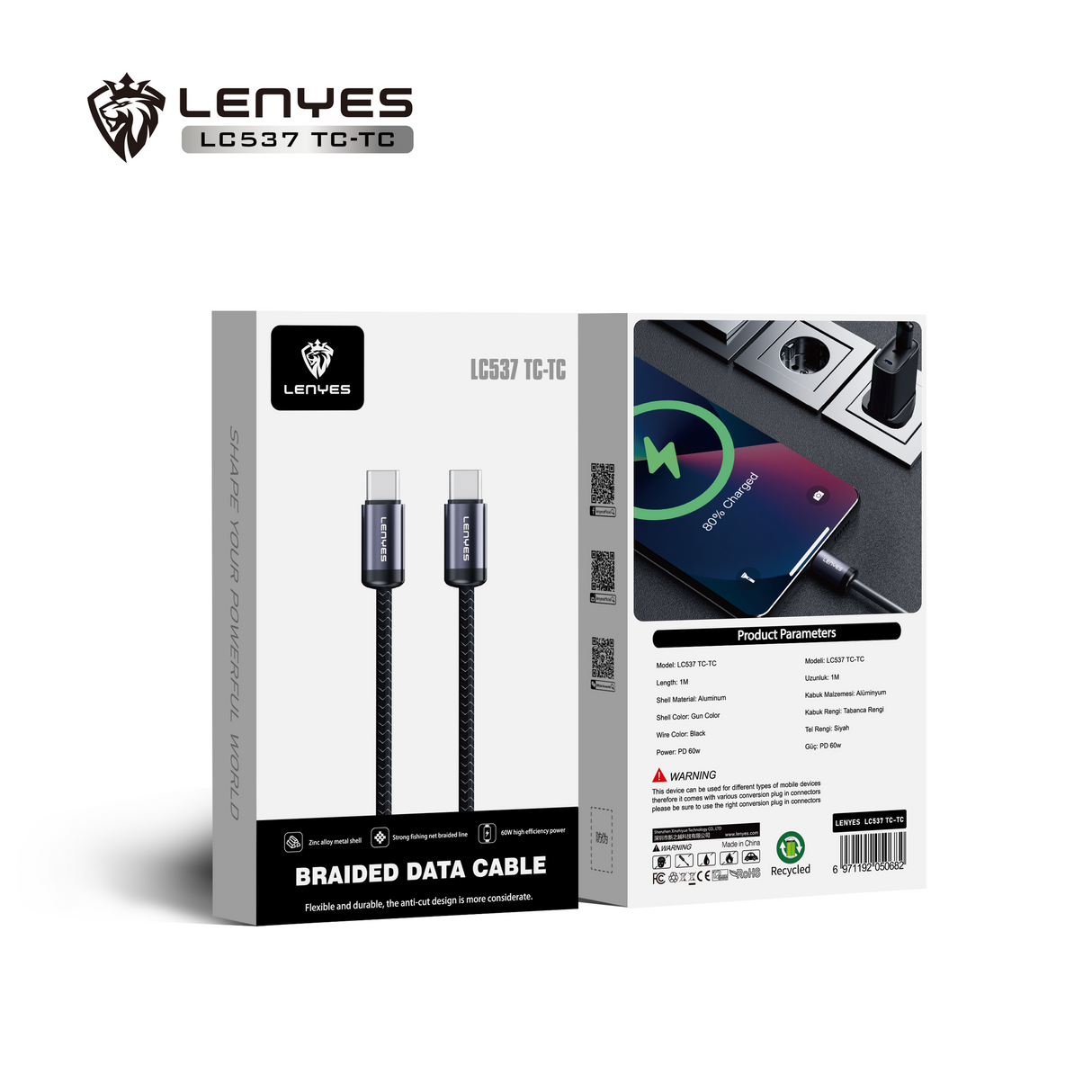 كابل شاحن1متر من نوع TYPE C إلى (60W)TYPE C