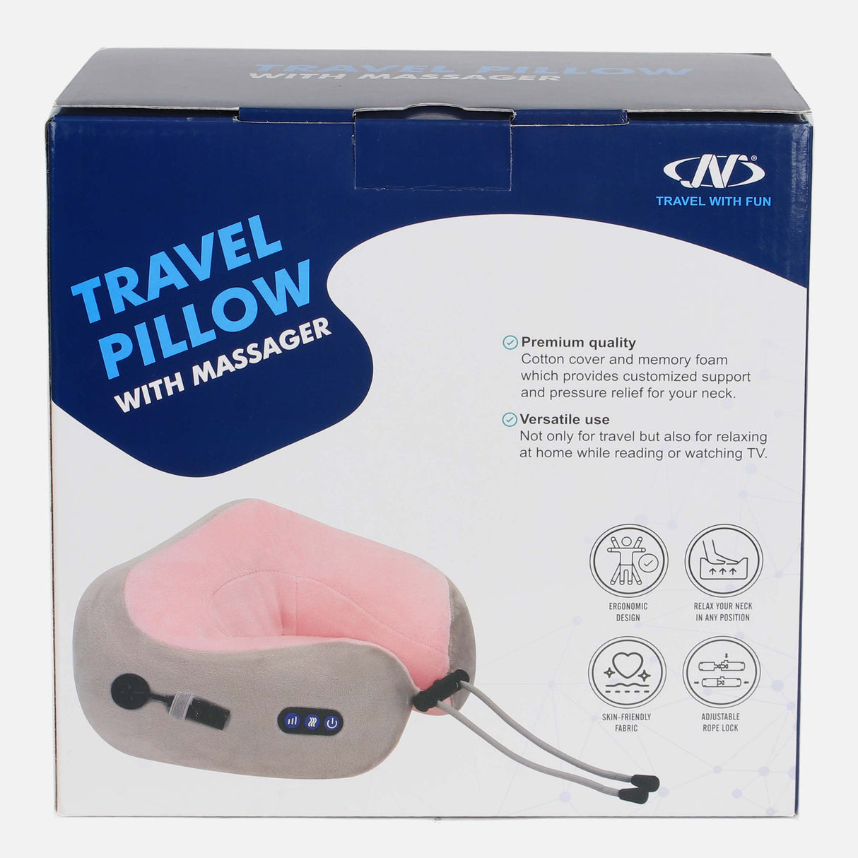TRAVEL PILLOW FABRIC MEMORY FOAM + MASSAGER AND BATTERY