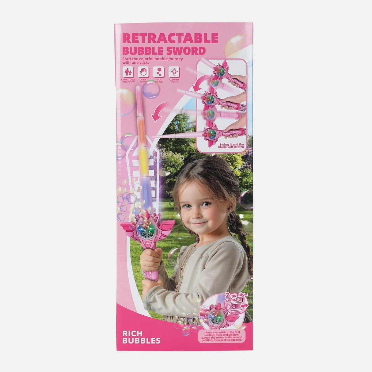 10 HOLE RETRACTABLE BUBBLE SWORD WITH LIGHT