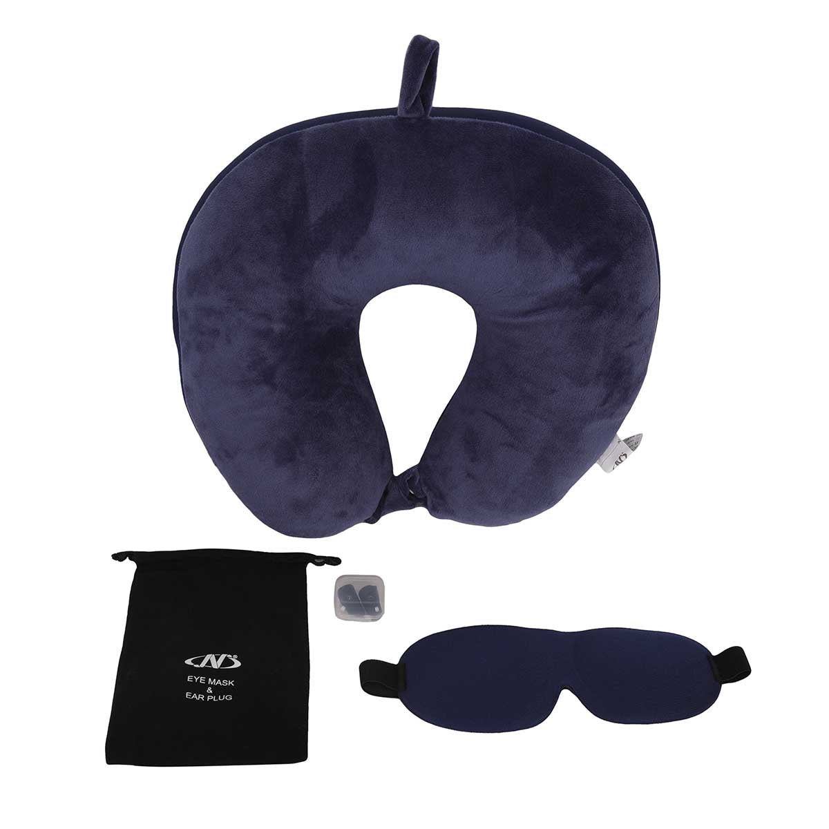 وسادة للرقبة وقناع للعين مع سدادة الأذن (كحلى)