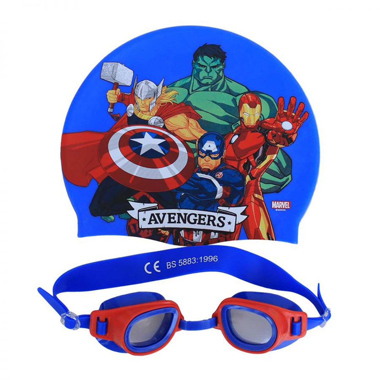MESUCA AVENGERS SWIM CAP AND GOOGLE SET