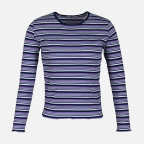 WOMEN RIB STRIPER LONG SLEEVE TEE