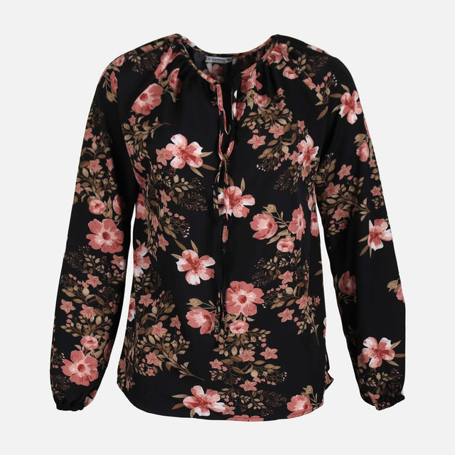 WOMEN FLORAL WOVEN LONG SLEEVE TOP
