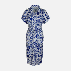 WOMEN FLORAL SHORT SLEEVE LONG DRESS