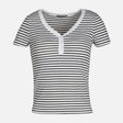 WOMEN RIB BUTTONED STRIPED TEE