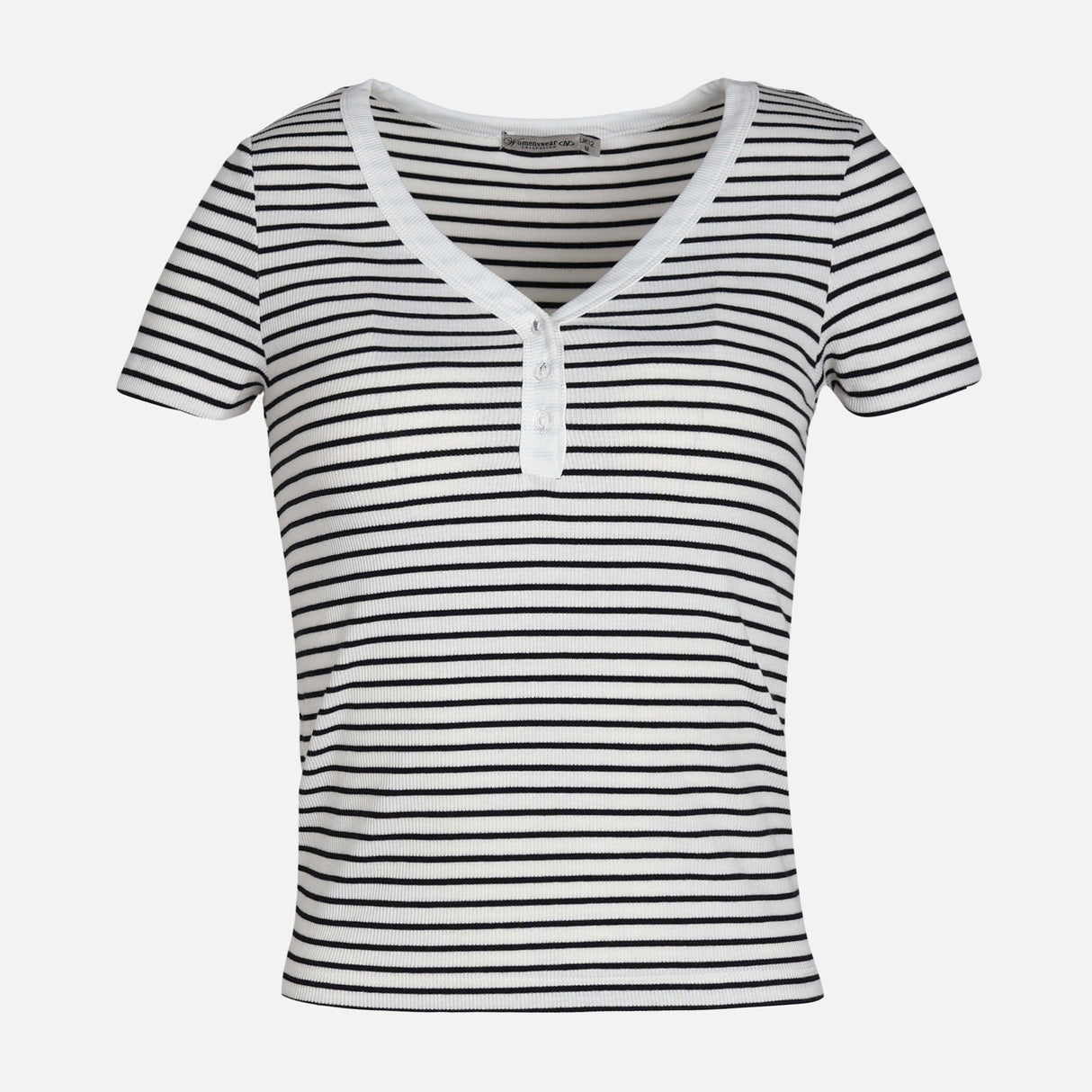 WOMEN RIB BUTTONED STRIPED TEE
