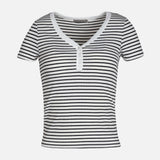 WOMEN RIB BUTTONED STRIPED TEE