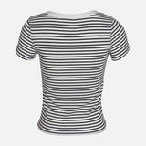 WOMEN RIB BUTTONED STRIPED TEE