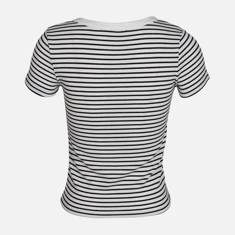 WOMEN RIB BUTTONED STRIPED TEE