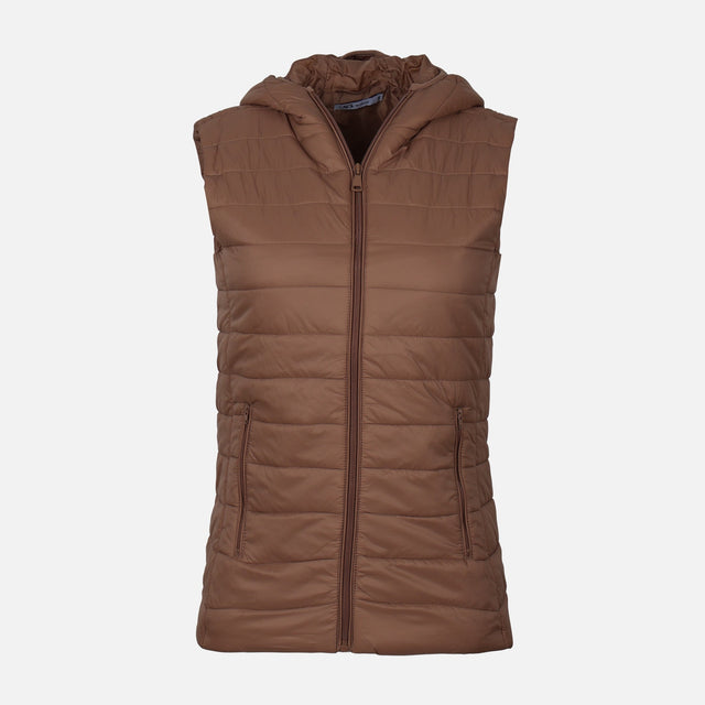 WOMEN BASIC PADDED VEST WITH HOOD