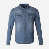 Men Long Sleeve Slub Denim Shirt 