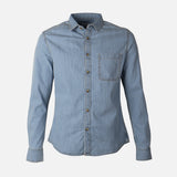 Men Long Sleeve Slub Denim Shirt With Pocket