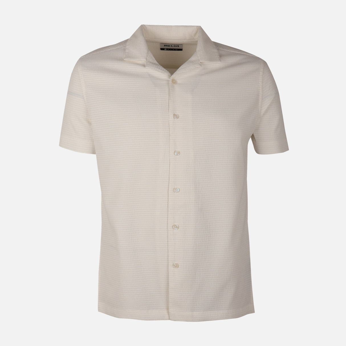 Men Short Sleeve Open Collar Textured Crinkle Shirt