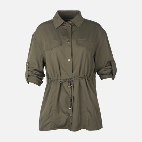 Women Double Pocket Long Shacket