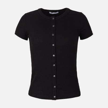 Women Rib Basic Placket T-Shirt