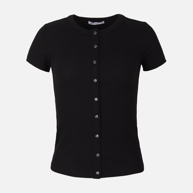Women Rib Basic Placket T-Shirt
