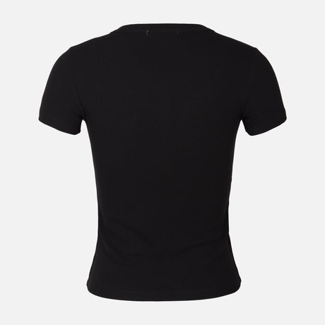 Women Rib Basic Placket T-Shirt
