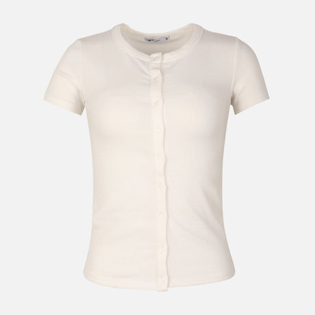 Women Rib Basic Placket T-Shirt