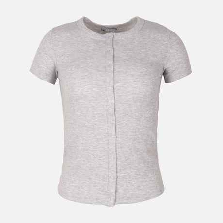 Women Rib Basic Placket T-Shirt