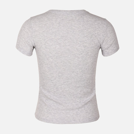 Women Rib Basic Placket T-Shirt