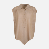 Women Striped Sleeveless Button-Up Shirt