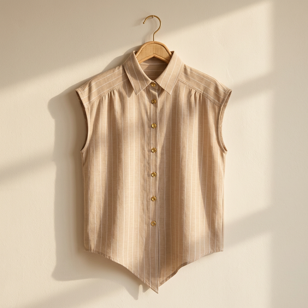 Women Striped Sleeveless Button-Up Shirt