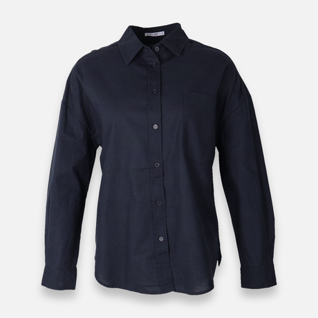 Women Linen Blend Oversized Shirt – Long Sleeve