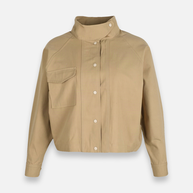 Women Woven Cropped Jacket With High Collar