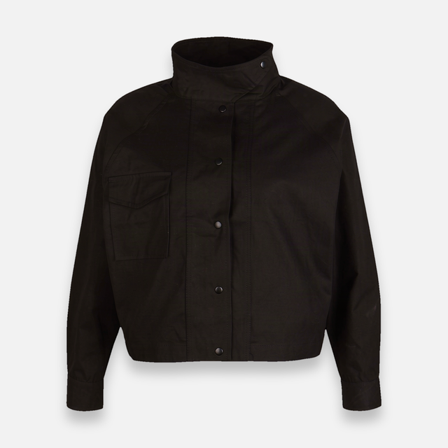 Women Woven Cropped Jacket With High Collar