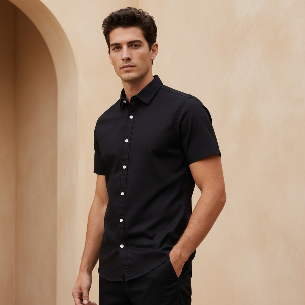 Men Plain Oxford Short Sleeve Shirt