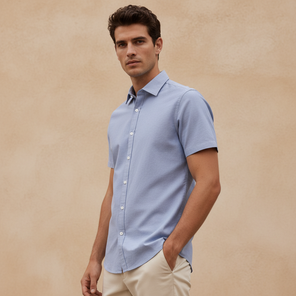 Men Plain Oxford Short Sleeve Shirt