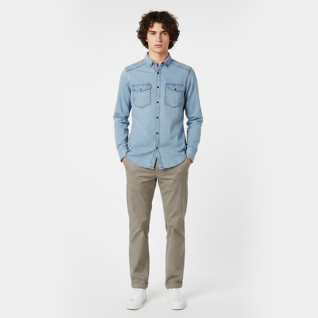 Men Denim Shirt Long Sleeve
