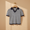 Women Striped Knit Polo T-Shirt