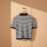 Women Striped Knit Polo T-Shirt