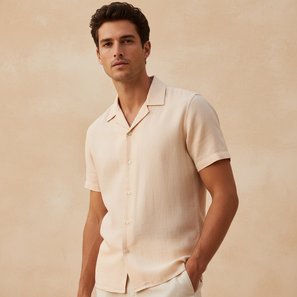 Men Woven Plain Short Sleeve Shirt