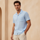 Men Woven Plain Short Sleeve Shirt