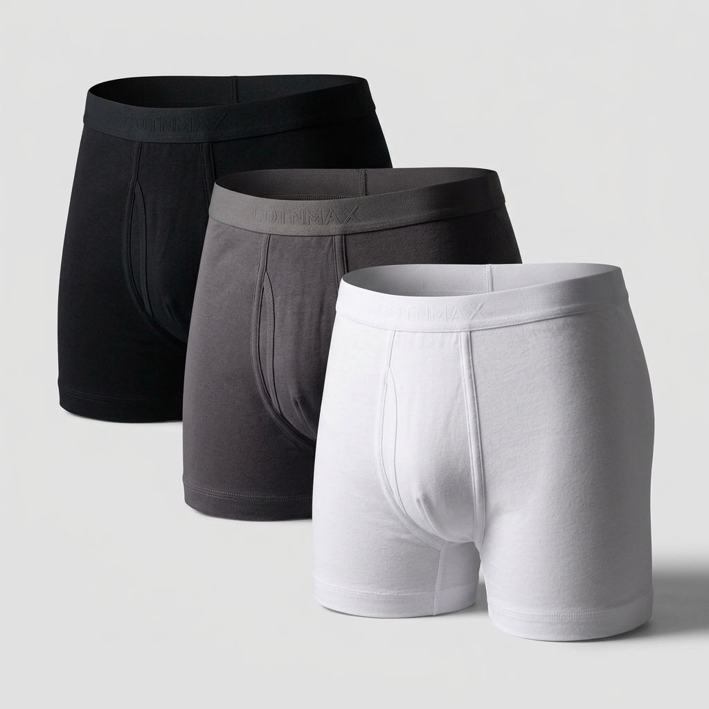 Men 3 Pieces Cotton Long Boxer Set