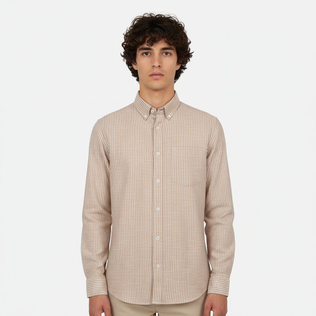 قميص رسمي رجالي من الكتان بأكمام طويلة