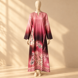 Rayon D-Print Midi Gown Long Sleeve