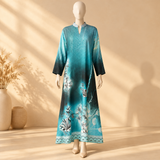 Rayon D-Print Midi Gown Long Sleeve