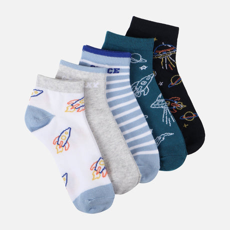 Boys Non-Terry Ankle Socks 5 Pairs