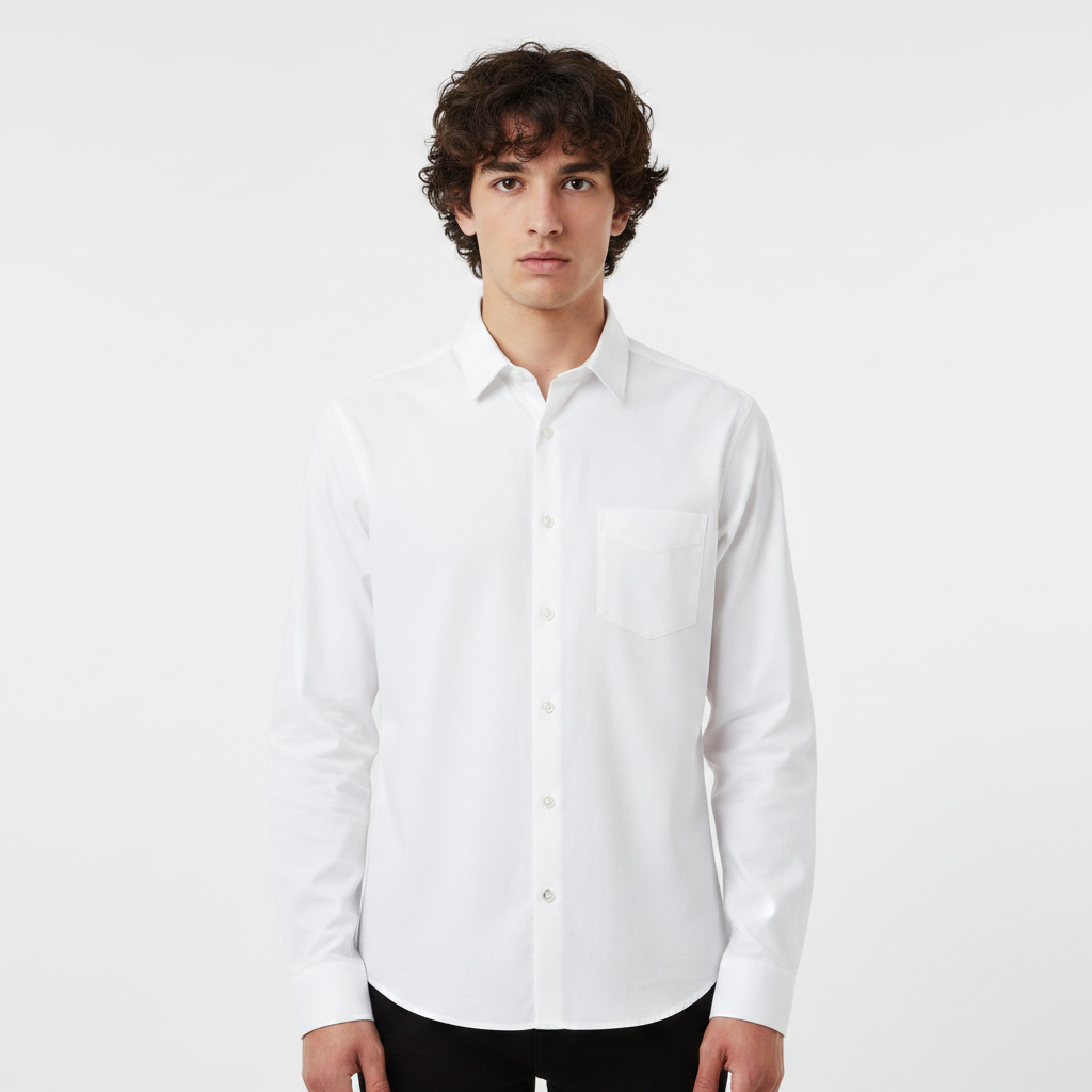 Men Basic Oxford Shirt Long Sleeve Spandex