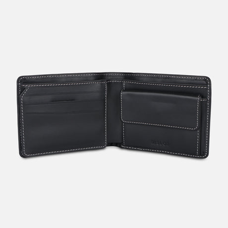 MEN BI-FOLD LEATHER WALLET WITH COIN POCKET